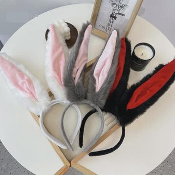 Pluche Konijnenoren Diadeem - Grijs met Roze - Feest & Cospl, Verzenden, Nieuw