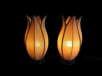 Tulplamp - Lotuslamp - Tafellamp (2) - 1980s - Zijde, Hout,, Antiek en Kunst