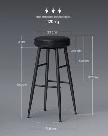 Set van 2 barkrukken – kunstleer, staal en zithoogte 76 cm, Huis en Inrichting, Barkrukken, 2 krukken, Verzenden, Nieuw, Leer