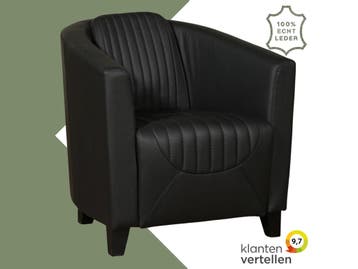 Leren fauteuil Press Special - Massif Nero (zwart) - Poten, Huis en Inrichting, Fauteuils, Nieuw, Ophalen of Verzenden, Eigentijds, Klassiek, Retro, Romantisch, Vintage