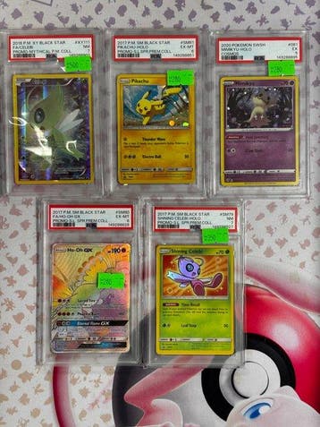Pokémon - 5 Graded card - Celebi, Pikachu, Mimikyu, Ho-oh,, Nieuw