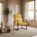 Leren fauteuil Square - Toledo Giallo (geel), Huis en Inrichting, Fauteuils, Nieuw, Ophalen of Verzenden, 50 tot 75 cm, Industrieel, Modern