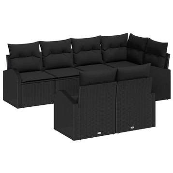 vidaXL Tuinbankenset 7 st Zwart poly rattan, Verzenden, Nieuw, Rotan, 7 zitplaatsen