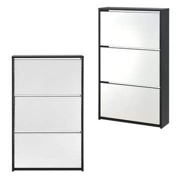 Schoenenkast met spiegels 3 vouwdeuren 102,5x63x17 cm zwart, Verzenden, Nieuw