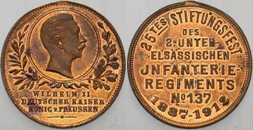 Jubilaeumsbrons medaille 1912 Brandenburg-Pruisen Wilhelm..., Verzenden
