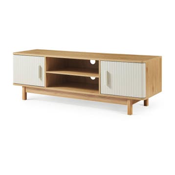 Tv meubel Ferrersp 140x40x45 cm eikenkleurig havermout en na, Verzenden, Nieuw