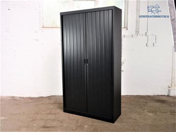 Roldeurkast zwart 195x120x45 cm kunststof lamellen ZGAN, Overige materialen, Gebruikt, 100 tot 150 cm, Verzenden