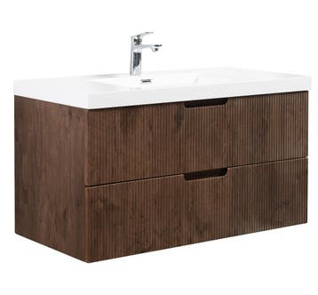 Badkamermeubel Set Thermis 100cm Walnoot Bruin Badmeubel, Verzenden, Nieuw, Wastafelkast