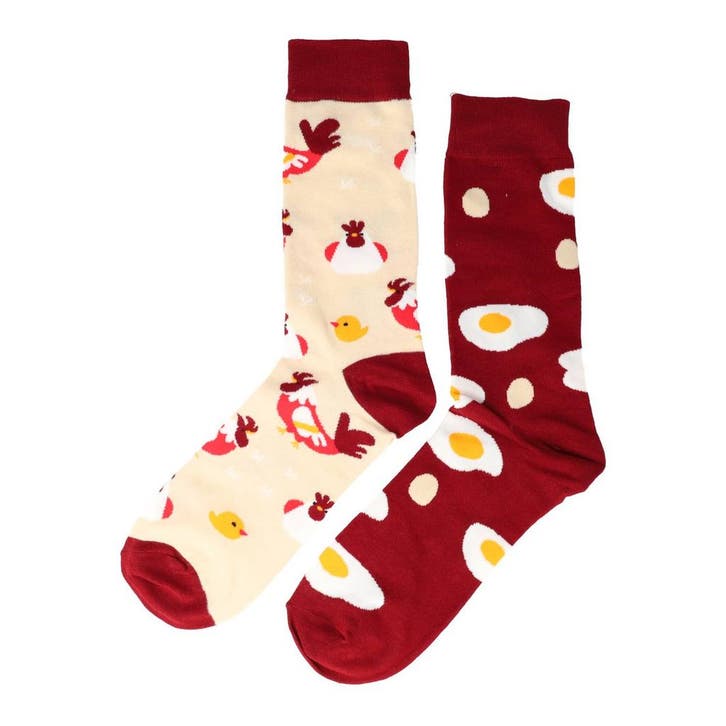 Sokken - Kip Ei Print - Rood Beige Wit - Katoen - Maat 38-45, Kleding | Dames, Sokken en Kousen