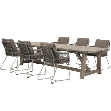 Taranto Ravello dining tuinset 250x100xH76 cm 7 delig rope, Tuin en Terras, Tuinsets en Loungesets, Ophalen of Verzenden, Nieuw
