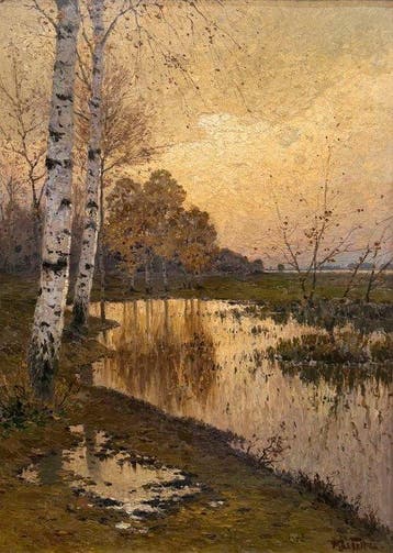Max Fritz (1849-1913) - Lumière du Soir sur létang - Les, Antiek en Kunst