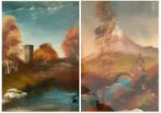 Italiaanse school (XX) - Coppia di paesaggi con corsi, Antiek en Kunst