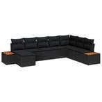vidaXL Tuinbankenset met kussen 8 pcs Zwart Poly riet, Verzenden, Nieuw, Rotan, 8 zitplaatsen
