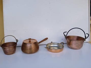 Kookpottenset (5) - Koper, Messing, Tin, Antiek en Kunst
