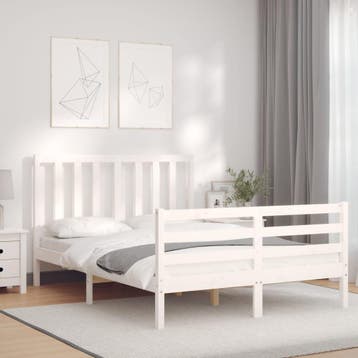 vidaXL Bedframe zonder matras massief grenenhout wit 140x190, Verzenden, Wit, Hout, Nieuw
