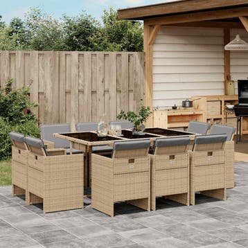 vidaXL 11-delige Tuinset met kussens poly rattan gemengd, Verzenden, Nieuw, Meer dan 8 zitplaatsen, Tuinset