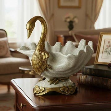 Tafelmiddenstuk - Brons, Porselein - Graceful Swan Bowl