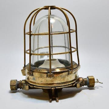 Wandlamp - Messing, Glas - Industrieel kooi-lamp
