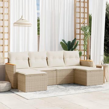 vidaXL 6-delige Loungeset met kussens poly rattan beige, Verzenden, Nieuw, Loungeset