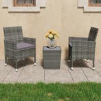 vidaXL 3-delige Bistroset poly rattan en gehard glas grijs, Verzenden, Nieuw, Rotan