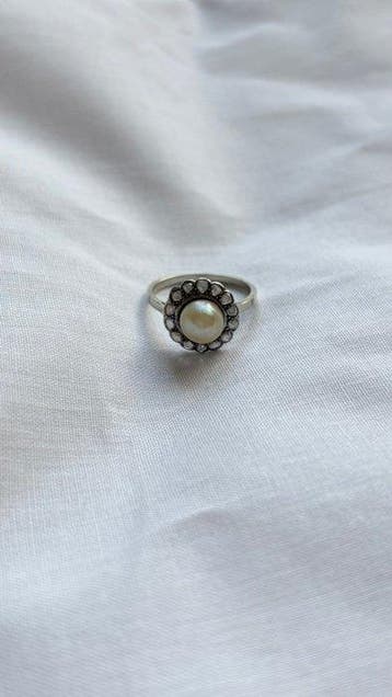 Verlovingsring - 18 karaat Witgoud Parel - Diamant, Sieraden, Tassen en Uiterlijk