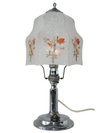 Tafellamp - H 34 cm - Metaal, Verchroomd, Glas - Edwardian