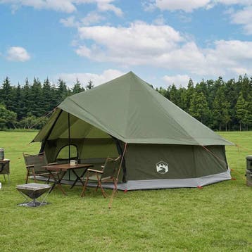vidaXL Tipi Tent 12-persoons Legergroen Polyester en staal, Caravans en Kamperen, Verzenden, Nieuw, Tot en met 2