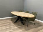 Ovale eiken tafel met metalen spinpoot 300 cm lang, 100 tot 150 cm, Verzenden, Vijf personen of meer, Eikenhout