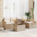 vidaXL 6-delige Loungeset met kussens poly rattan beige, Verzenden, Nieuw, Rotan, Loungeset