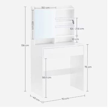 Make-uptafel met spiegel en lades, minimalistisch 70 cm, Verzenden, Nieuw