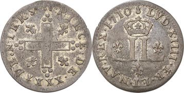 30 Deniers aux 2 L couronnés Frankreich Ludwig Xiv 1643-171, Verzenden