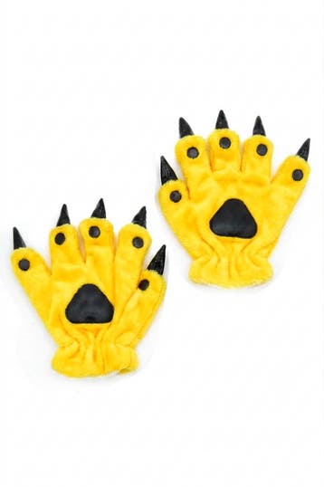 KIMU® Klauwen Handschoenen Geel Pluche Handschoen Nagels Die, Ophalen of Verzenden, Nieuw, Feestartikel, Carnaval