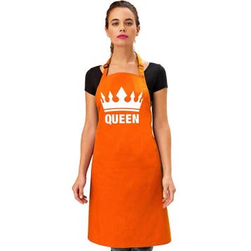 Oranje BBQ Queen schort/ keukenschort met kroon dames - Ov.., Ophalen of Verzenden, Nieuw