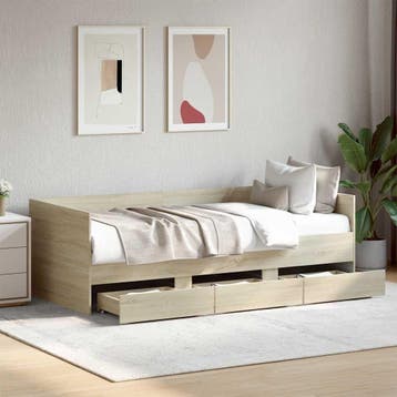vidaXL Slaapbank met lades zonder matras 90x190 cm sonoma, 90 cm, Eenpersoons, Bruin, Verzenden