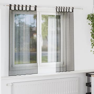 vidaXL Gordijnen voile met tab top 2 st zwart, Verzenden, Nieuw, Zwart