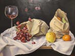Escuela hiperrealista (XX) - Bodegón de vino y frutas