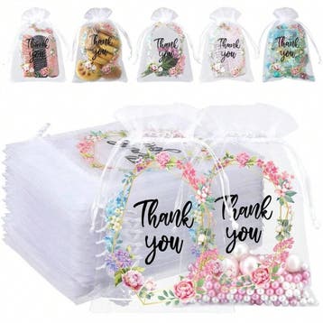 Fako Bijoux - Organza Zakjes Met Print - Thank You, Verzenden, Nieuw
