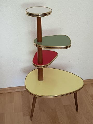 Bijzettafel - Hout - Vintage bloementafel /
