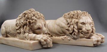 sculptuur, Coppia leoni - 31 cm - Carrara-marmer