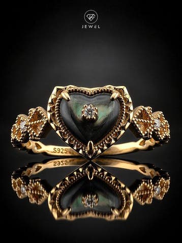 Hart Labradoriet Ring - Verguld 925 Sterlingzilver -