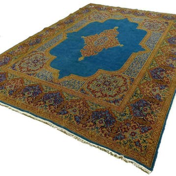 Perzisch tapijt- Kirman - 400x273 cm-Handgeknoopt vloerkleed, Blauw, 200 cm of meer, Ophalen of Verzenden, Zo goed als nieuw