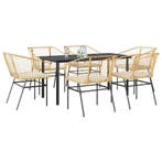 vidaXL 7-delige Tuinset met kussens poly rattan glas bruin, Tuin en Terras, Tuinsets en Loungesets, 6 zitplaatsen, Nieuw, Tuinset