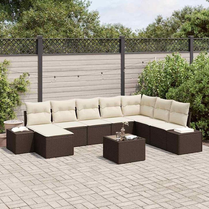 vidaXL Tuin Sofa Set met kussen 8 pcs Bruin en Crème poly, Tuin en Terras, Tuinsets en Loungesets, Nieuw, Rotan, Verzenden