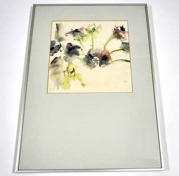 Vintage Monique Polak – bloemenaquarel, gesigneerd en, Verzenden, Gebruikt