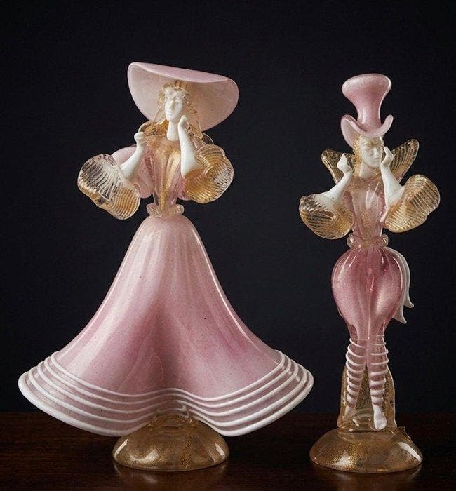 Murano - Beeldje - Dama in vetro di Murano (2) - Muranoglas, Antiek en Kunst, Antiek | Glas en Kristal