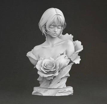 Beeldje - Rose Maiden Bust - Gips
