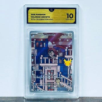 Pokémon Graded card - Galarian Meowth 141 - 30th Anniversary, Nieuw