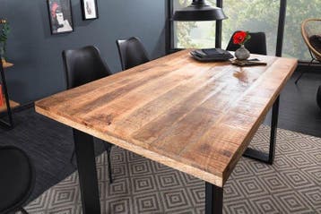 Massieve eettafel IRON CRAFT 120cm mangohout zwart ijzeren, Huis en Inrichting, Ophalen of Verzenden, Nieuw