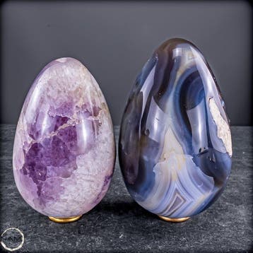 Orca-Achat & Amethyst Ei-Set – Twee buitengewone