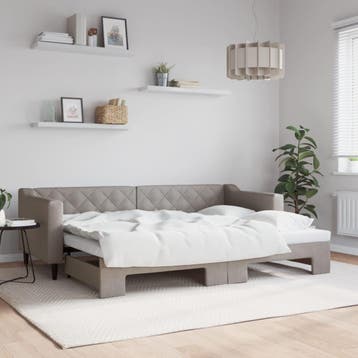 vidaXL Slaapbank met onderschuifbed 80x200 cm stof taupe, Eenpersoons, Verzenden, Nieuw, 80 cm
